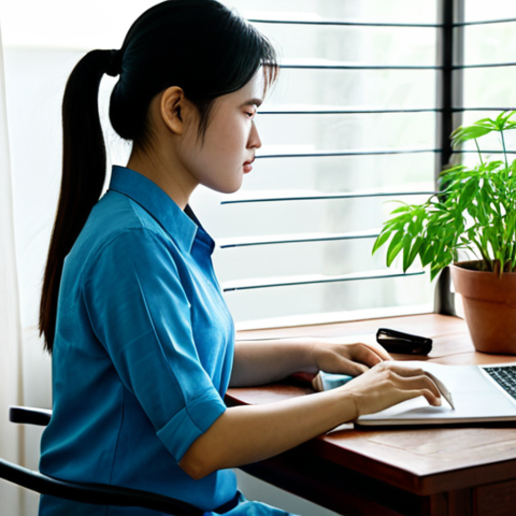 **
A serene workspace in a Vietnamese home. The desk is neatly organized with a laptop, a small potted plant, and a notebook. Soft, natural light streams in through a window. The individual is focused, with good posture and a calm expression, dressed in comfortable, modest clothing. Safe for work, appropriate content, fully clothed, professional setting, perfect anatomy, natural proportions, high quality.
**