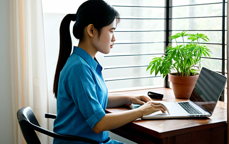**
A serene workspace in a Vietnamese home. The desk is neatly organized with a laptop, a small potted plant, and a notebook. Soft, natural light streams in through a window. The individual is focused, with good posture and a calm expression, dressed in comfortable, modest clothing. Safe for work, appropriate content, fully clothed, professional setting, perfect anatomy, natural proportions, high quality.
**