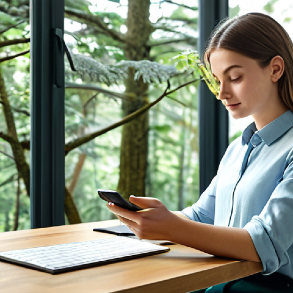 **
"A young professional, fully clothed in a smart casual outfit, using the Forest app on her smartphone at a modern desk. A small, healthy tree is visible in the app. Sunny workspace, plants in background, focus on concentration. Safe for work, appropriate content, professional, perfect anatomy, correct proportions, natural pose."
**