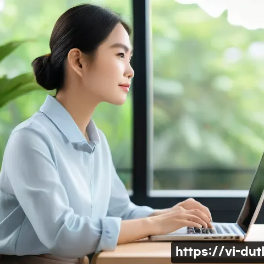 디지털 기기 사용 후 주의력 회복법 - **Prompt:** A serene and focused young Vietnamese woman, dressed in smart casual office attire (blou...
