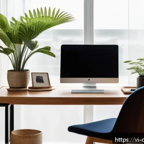 Home 31 디지털 주의력 관리 워크숍 참가 가이드 - A modern, minimalist Vietnamese home office setup designed for high concentration: a clean wooden de...