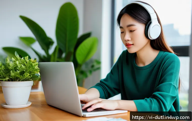 디지털 주의력 테스트와 결과 해석 - A focused young Vietnamese woman sitting at a modern wooden desk in a bright, spacious room with lar...