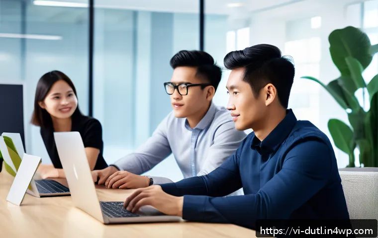 디지털 주의력 관리 관련 자주 묻는 질문 - A modern Vietnamese startup office scene showing a diverse team of young professionals collaborating...