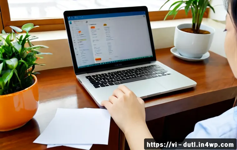 효율적인 이메일 관리로 주의력 향상하기 - Photorealistic Vietnamese office professional calmly organizing a clean email inbox on a laptop, sea...